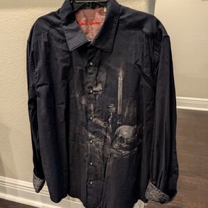 Robert Graham Black Dress Shirt with Artistic Design